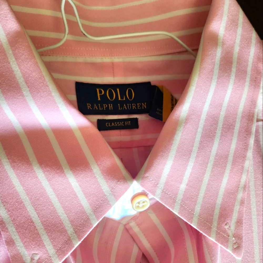 Polo pink and white casual shirt.  Worn twice.